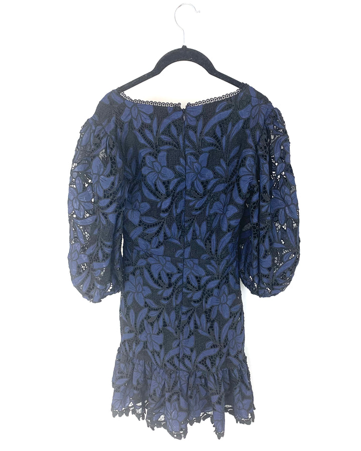 Black and Navy Floral Lace Dress- Size 4