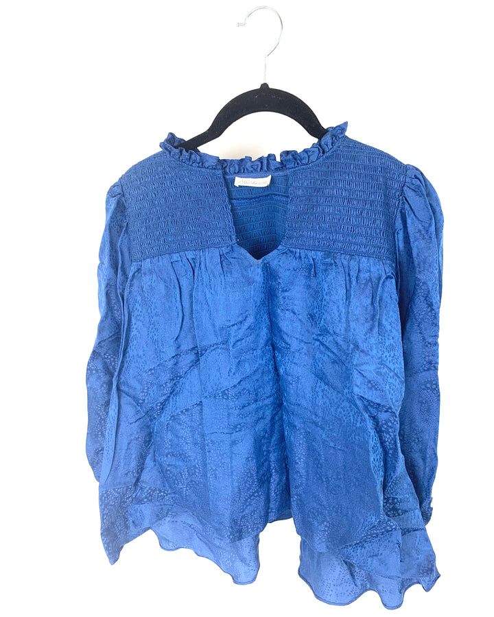 Denim Leaf Printed Blouse - Size 4/6