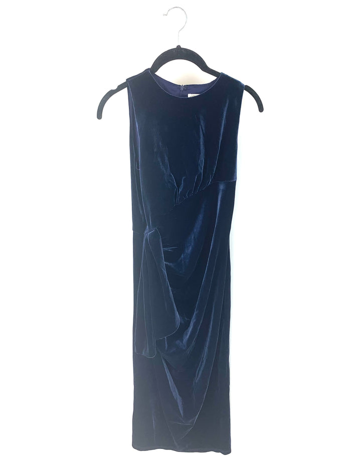 Sleeveless Navy Blue Velvet Evening Dress - Size 4