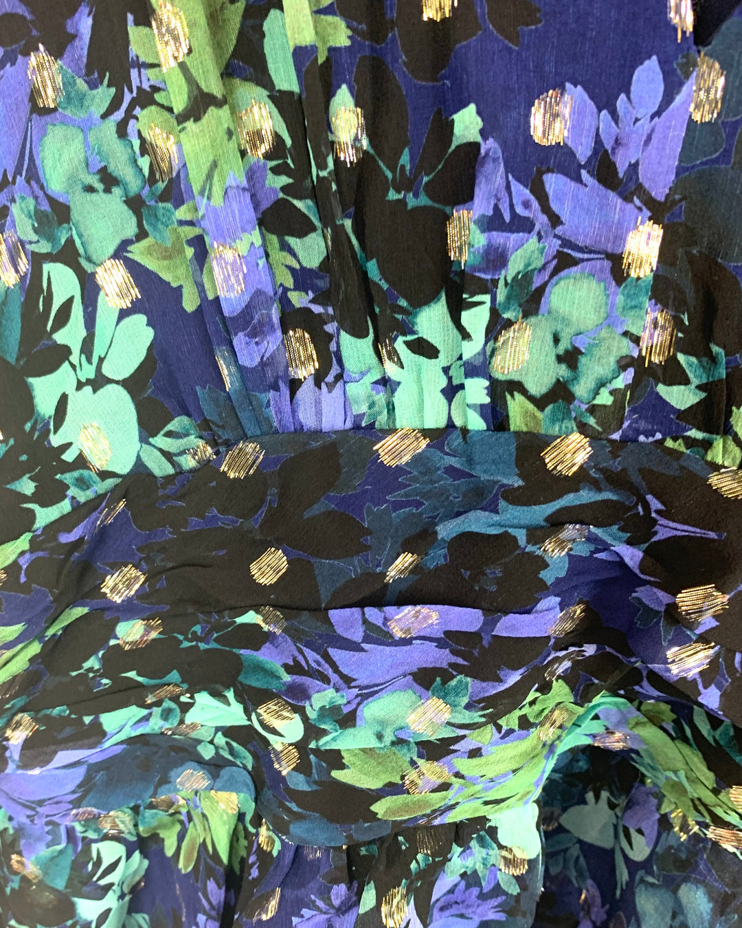 Dark Blue, Green, and Gold Floral Cocktail Dress - Size 4/6