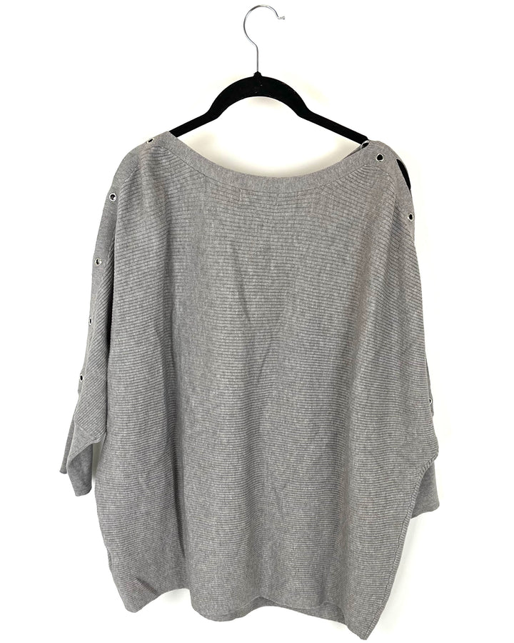 Gray Sweater Top with Cutout Details - Size 1X