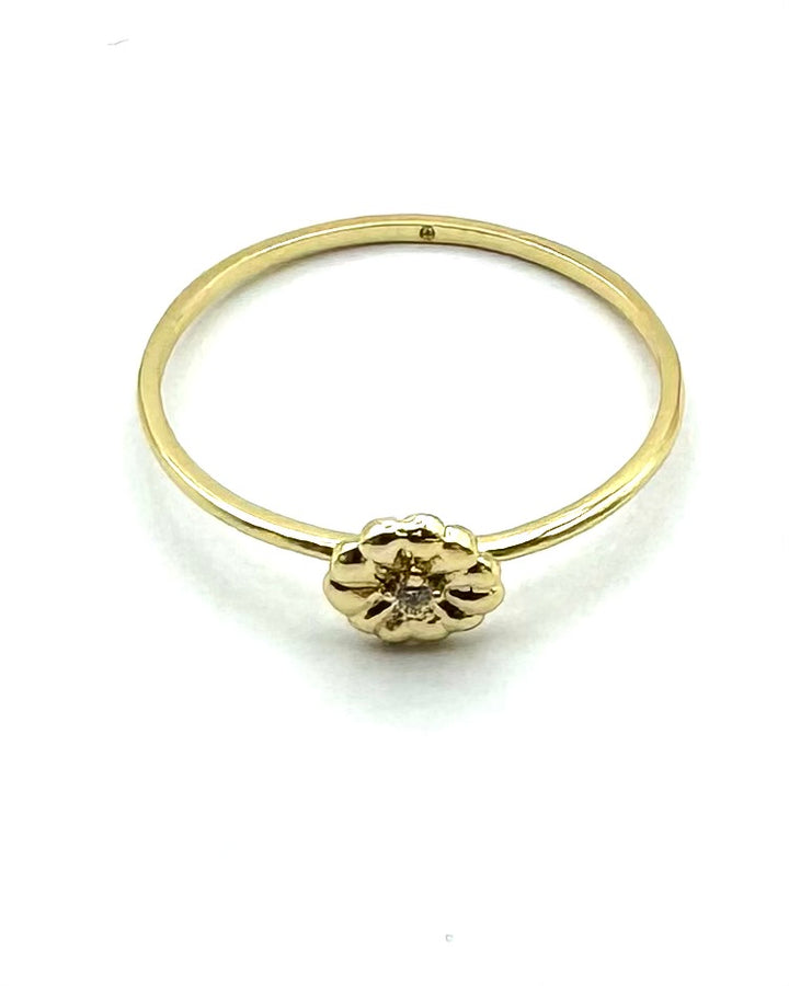 Dainty Gold Flower Ring With Small Silver Rhinestone