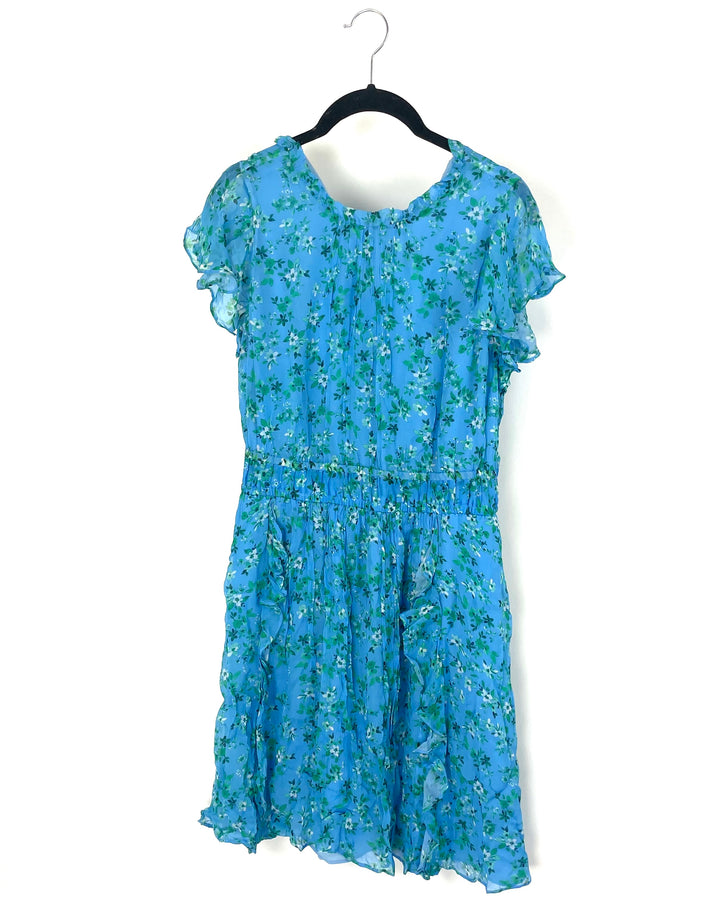 Bright Blue Floral Printed Dress - Size 6