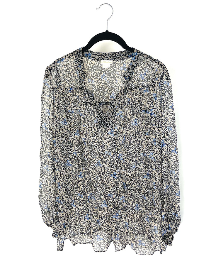 Sheer Floral Printed Blouse - Small