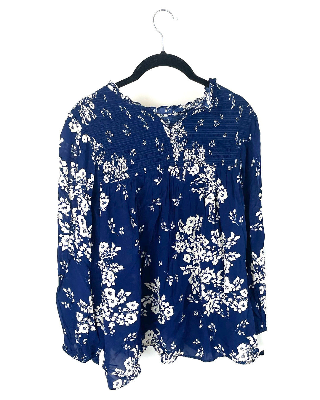 Blue Floral Long Sleeve Blouse - Size 8/10