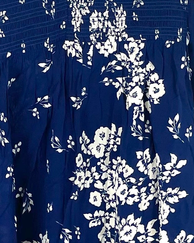 Blue Floral Long Sleeve Blouse - Size 8/10