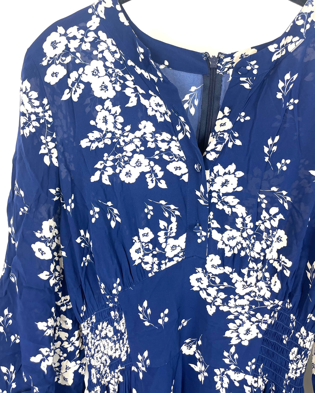 Dark Blue Floral Long Sleeve Dress - Size 4/6