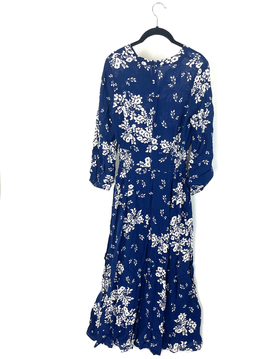 Dark Blue Floral Long Sleeve Dress - Size 4/6