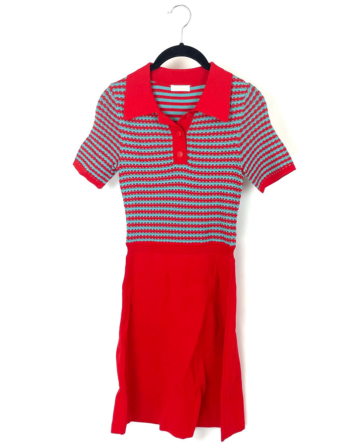 Red And Turquoise Short Sleeve Dress - Size 0/2