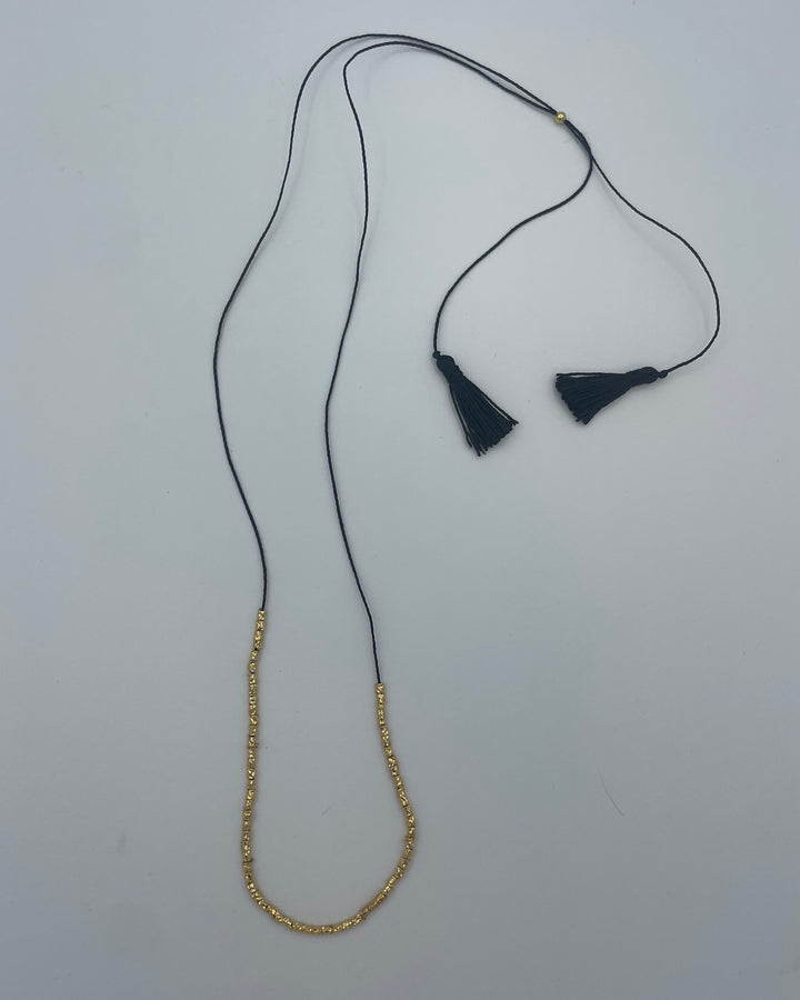 Black String Necklace With Gold Beads