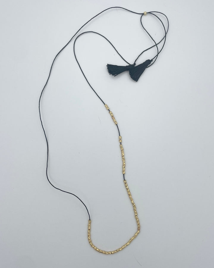 Black String Necklace With Gold Beads