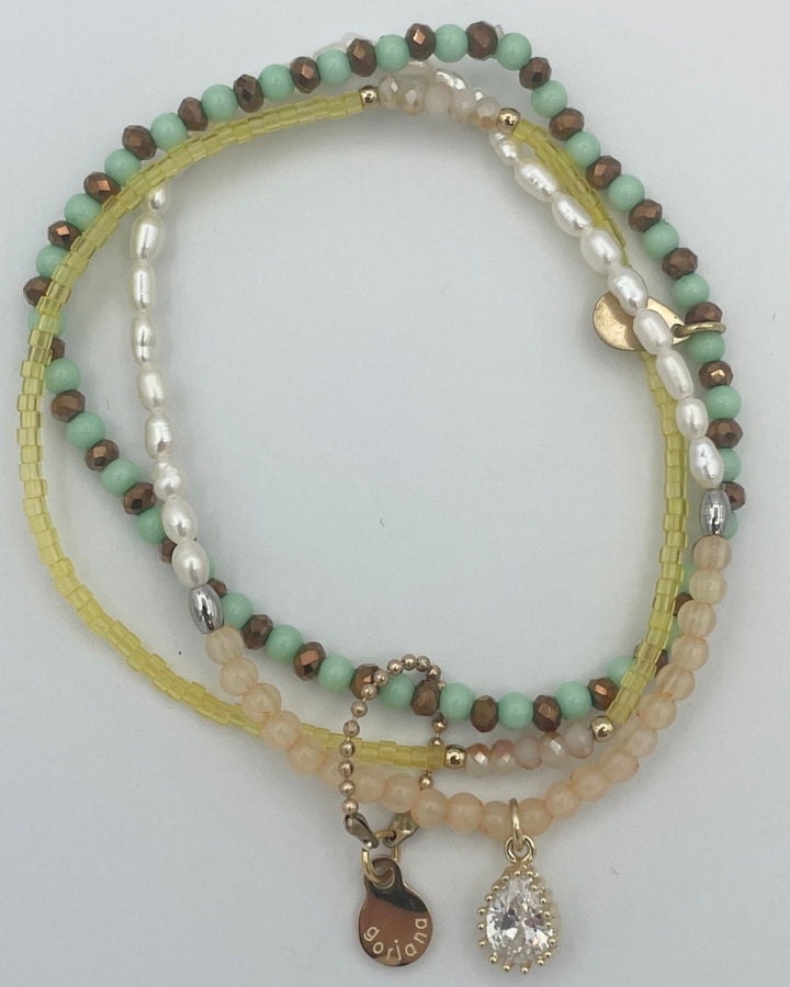 Teal and Gold Beaded Bracelet Set