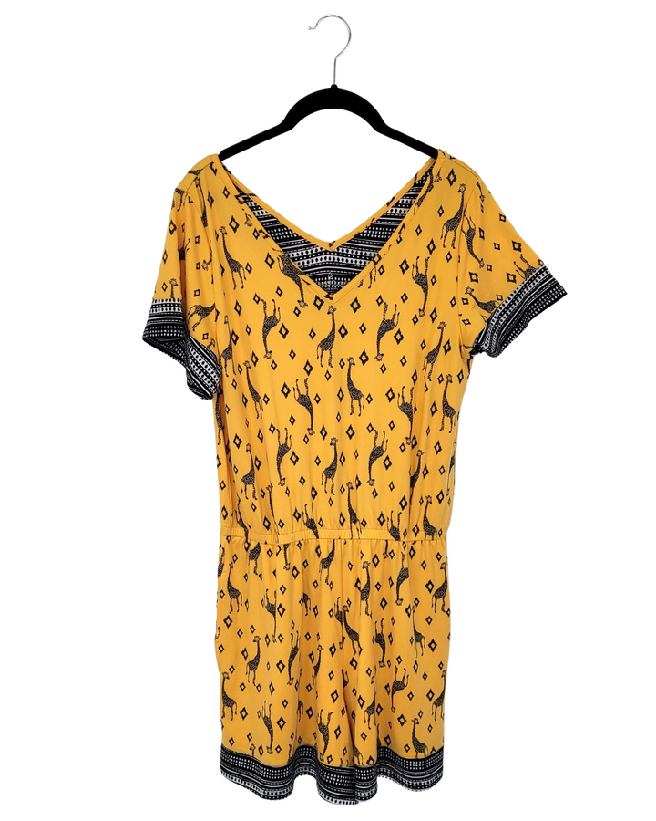 Mustard Yellow Giraffe Print Romper - Size 4/6