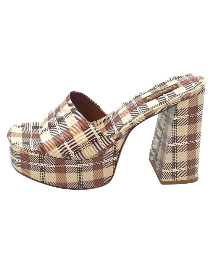 Brown Plaid Print Mule - Size 9