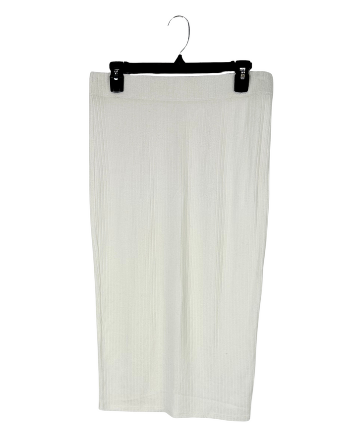 Cream Ribbed Knit Midi Skirt - Medium