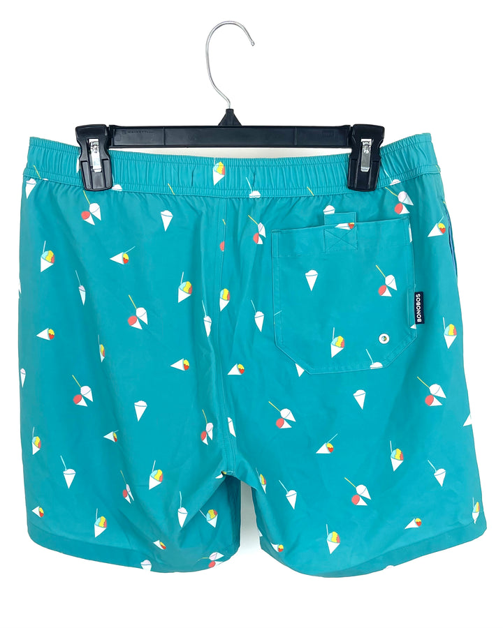 MENS Teal Snow Cone Swim Shorts - Medium