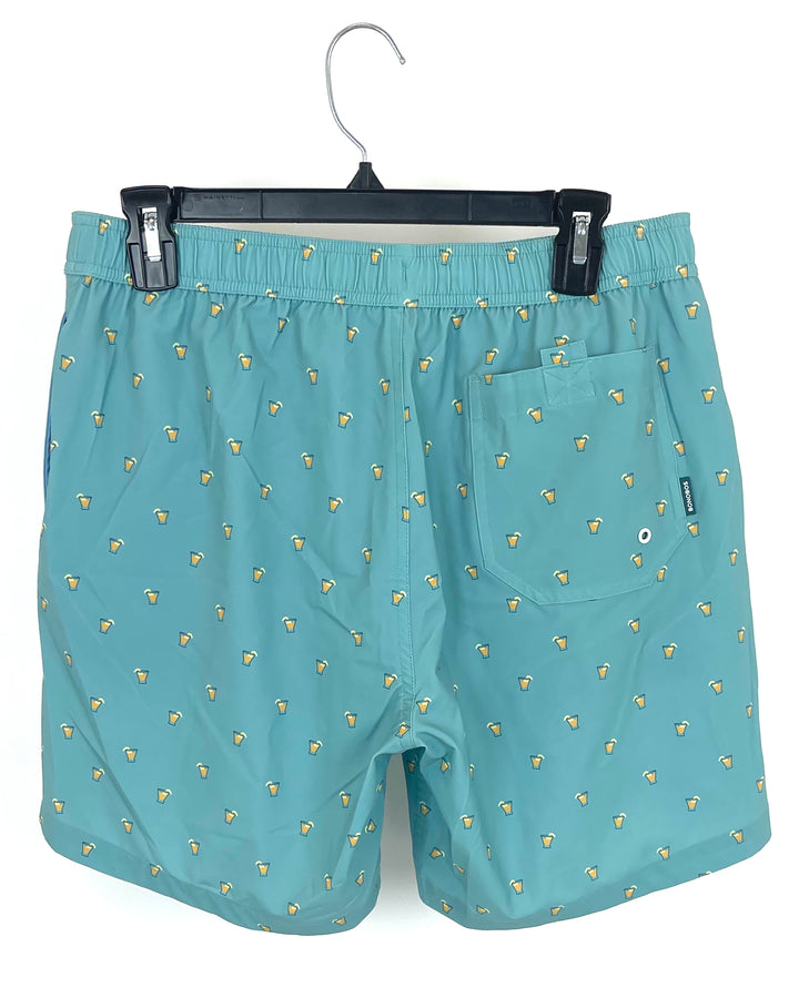 MENS Green Cocktail Swim Shorts - Medium