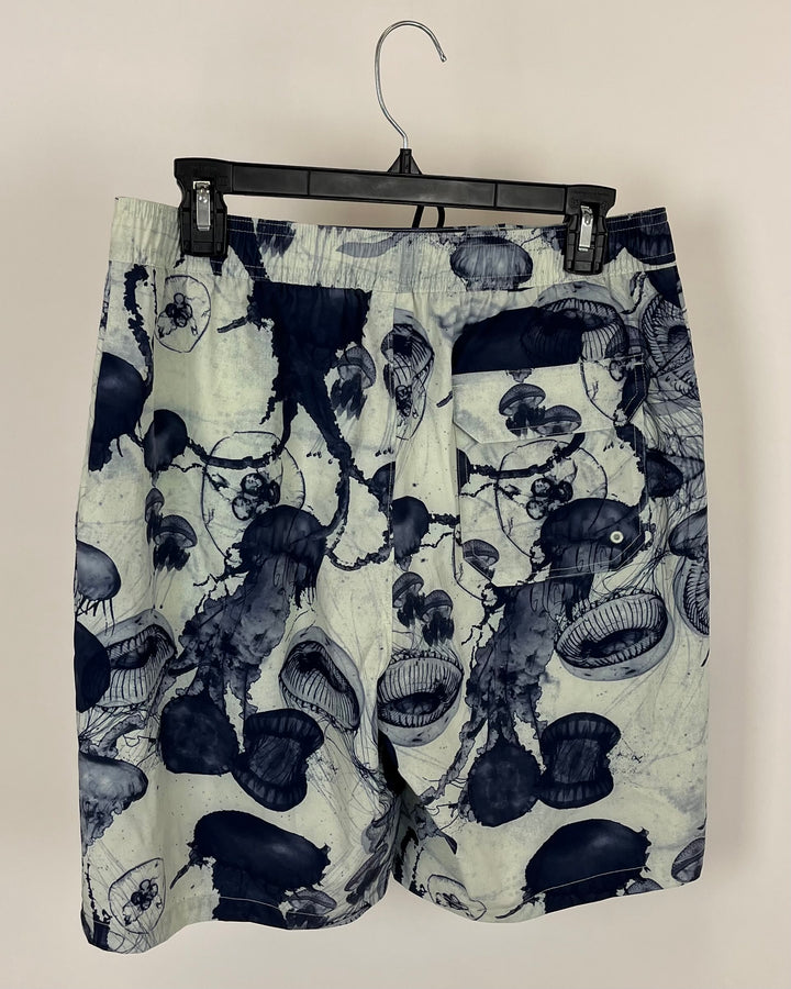 MENS Dark Blue and White Jellyfish Swim Shorts - Small