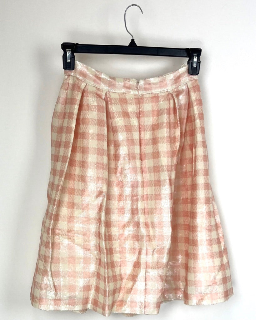 Sequin Peach Checkered Circle Skirt - Size 4/6