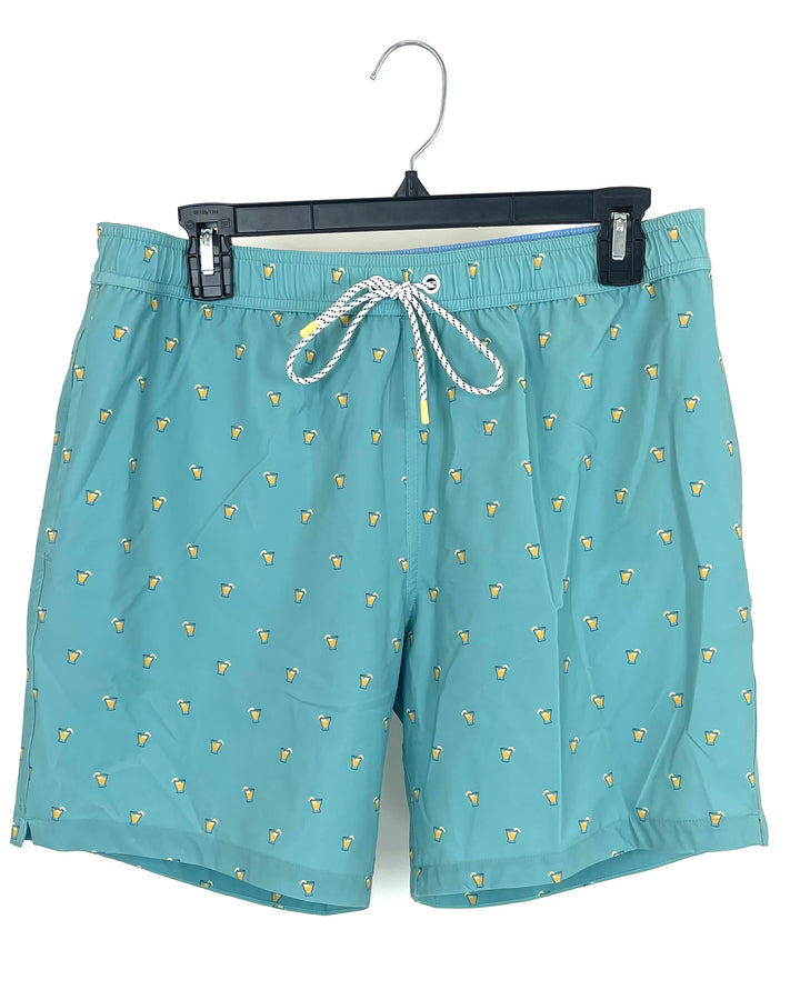 MENS Green Cocktail Swim Shorts - Medium