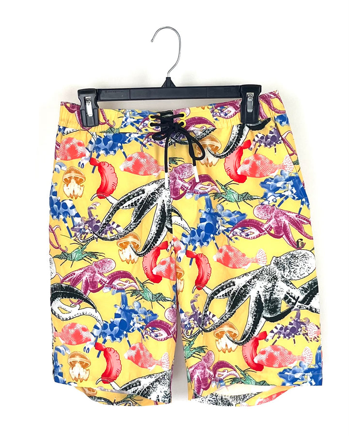 MENS Yellow Sea Life Swim Shorts - Small and Medium