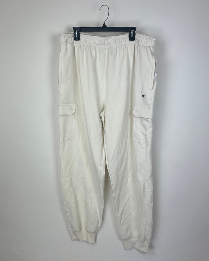 MENS White Joggers with Cargo Pockets - 2XL