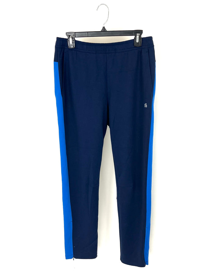 MENS Dark Blue Joggers with Royal Blue Line Detail - Small and Medium