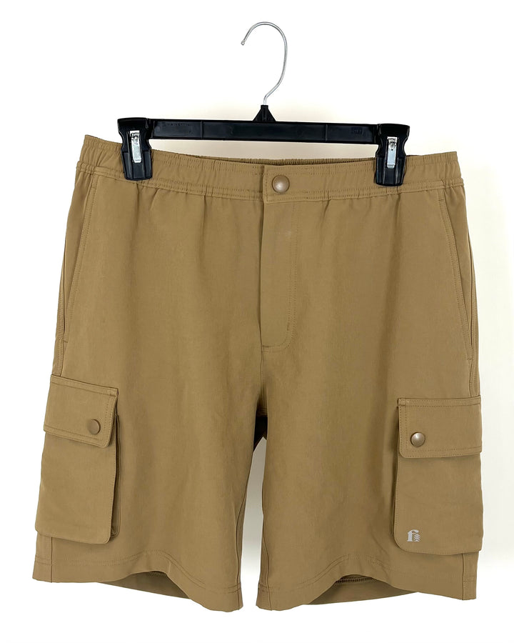 MENS Khaki Buttoned Active Shorts - Small