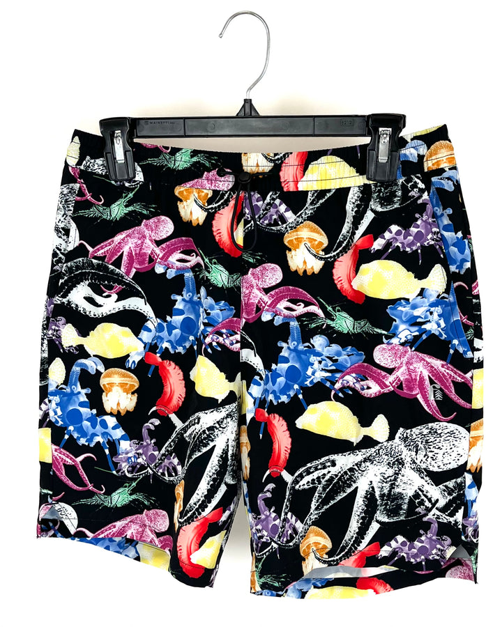 MENS Black Sea Life Swim Shorts - Small and Medium