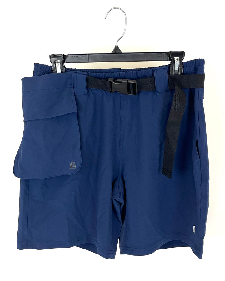 MENS Navy Blue With Black Belt Active Shorts - Small