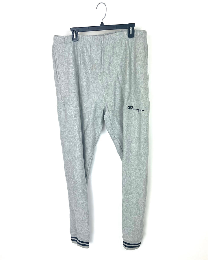 MENS Grey Joggers with Striped Ankle Cuffs - Large