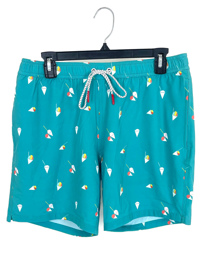 MENS Teal Snow Cone Swim Shorts - Medium