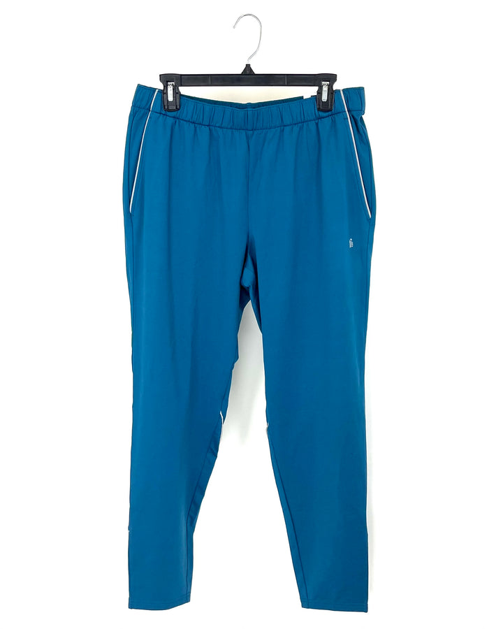 MENS Blue Green Joggers with Metallic Silver Detailing - Medium