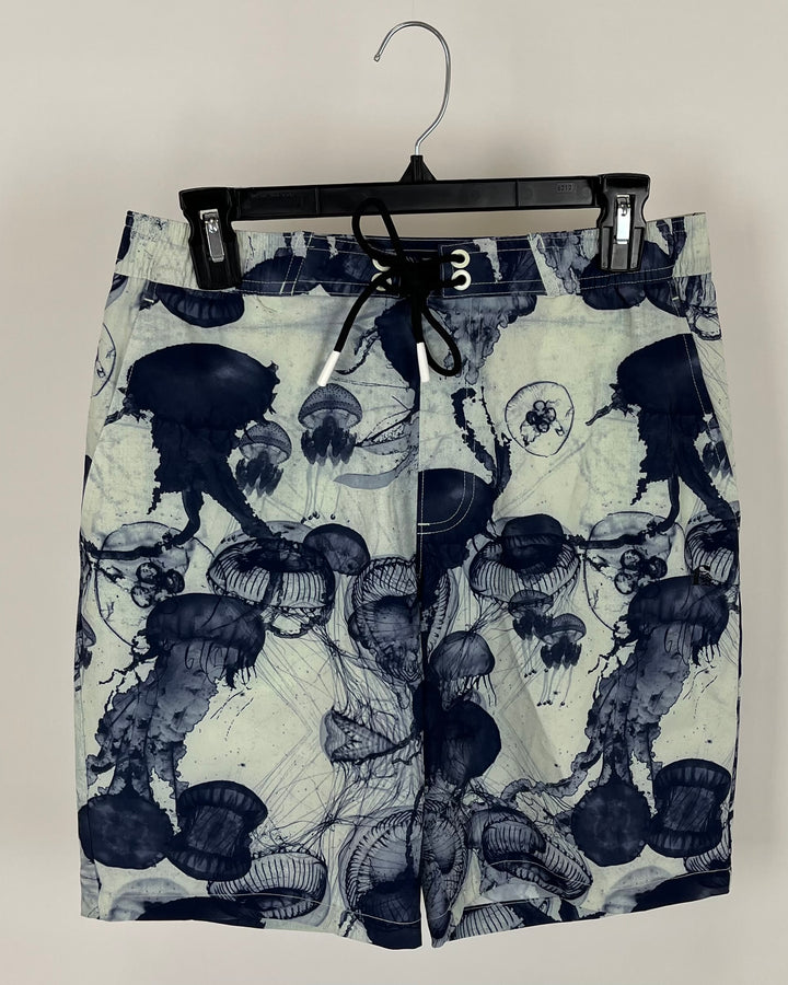 MENS Dark Blue and White Jellyfish Swim Shorts - Small