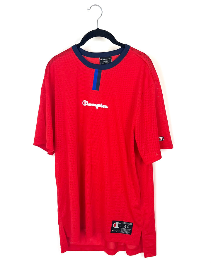 MENS Red Mesh Short Sleeve Shirt - Large