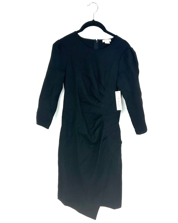 Black Long Sleeve Black Dress with Ruching - Size 2