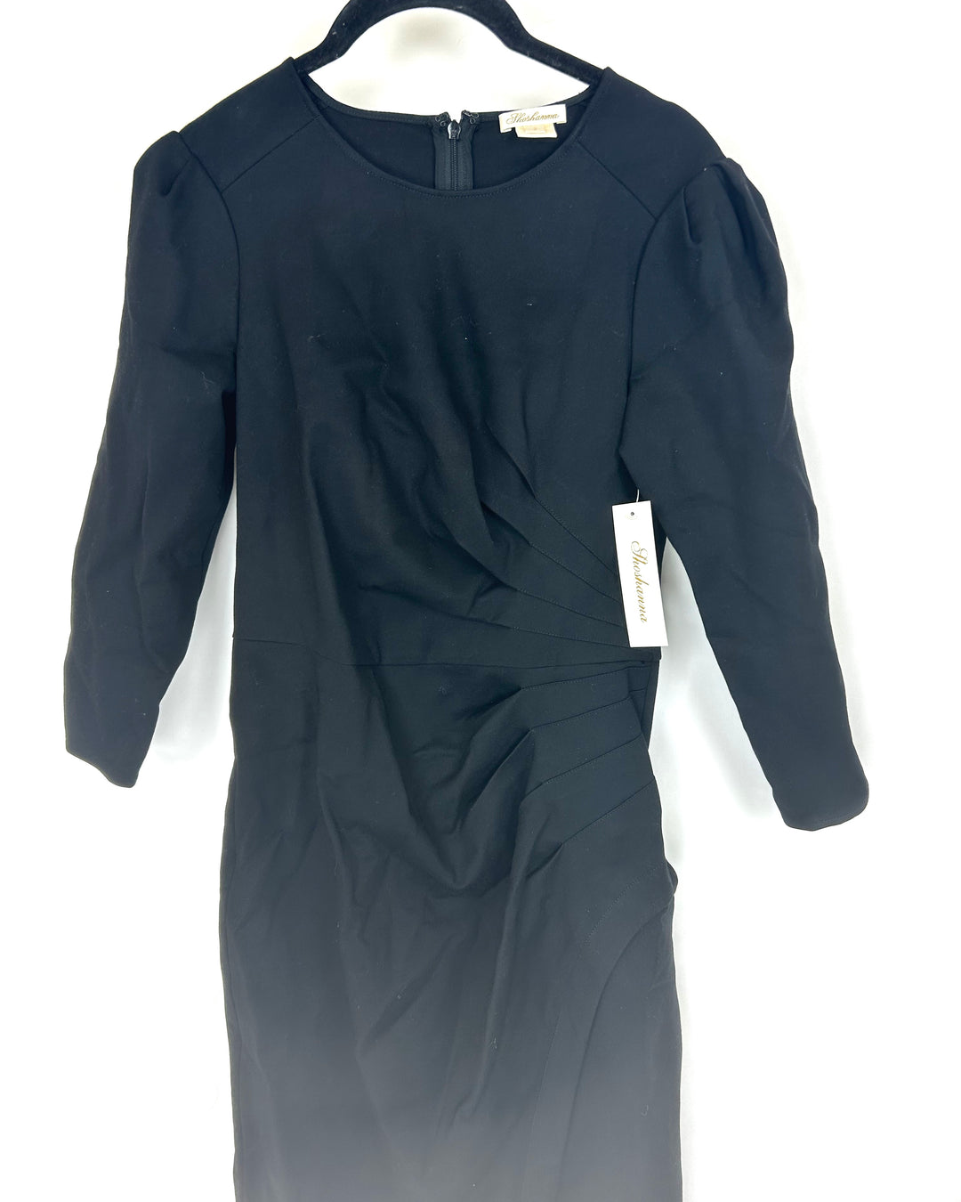 Black Long Sleeve Black Dress with Ruching - Size 2