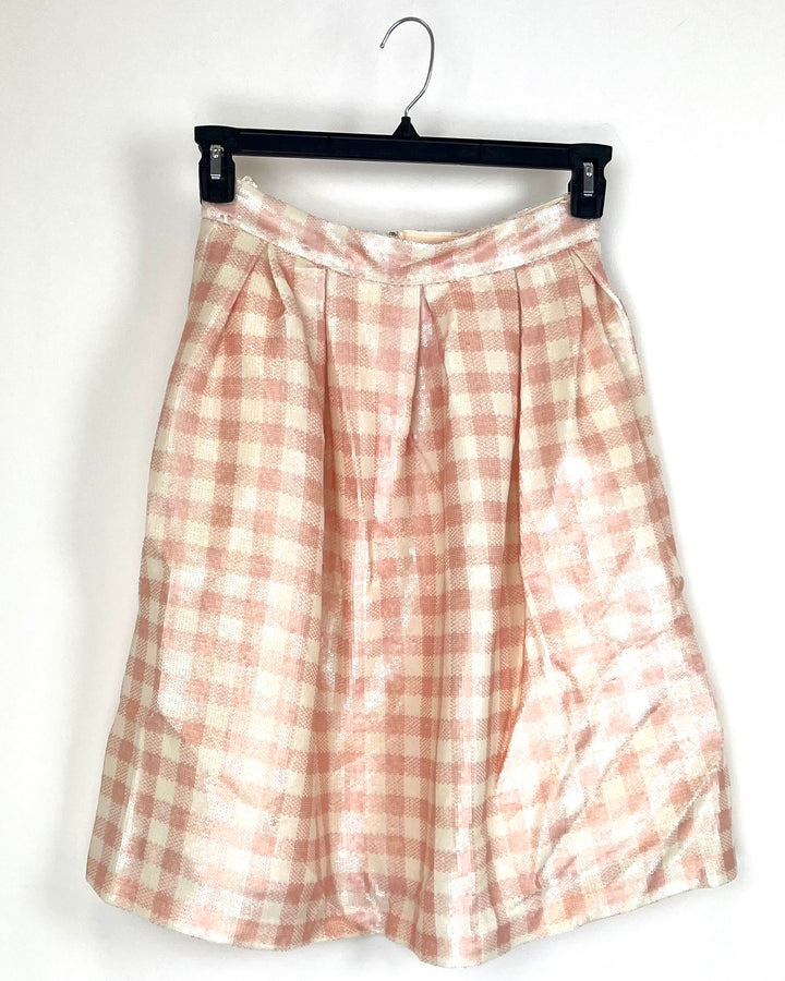 Sequin Peach Checkered Circle Skirt - Size 4/6