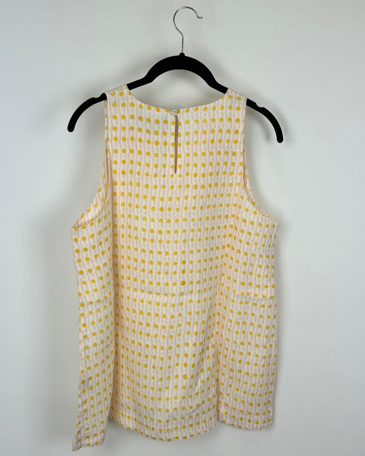 Yellow, Pink and White Geo Print Linen Top With Faux Pearl Button - Size 0-16