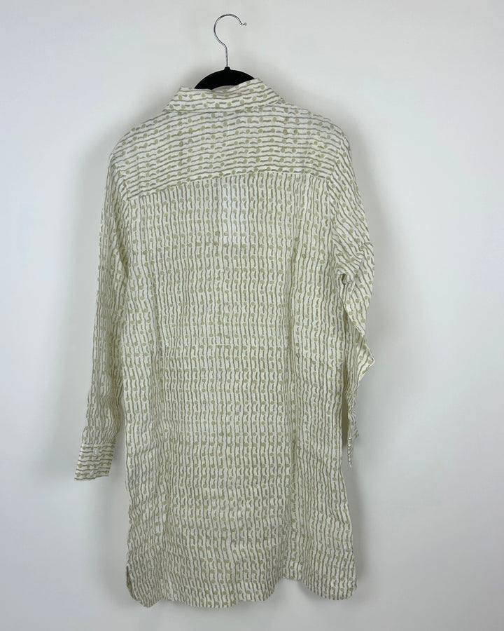 Gold And White Geo Print Linen Shift Dress - Size 0-16