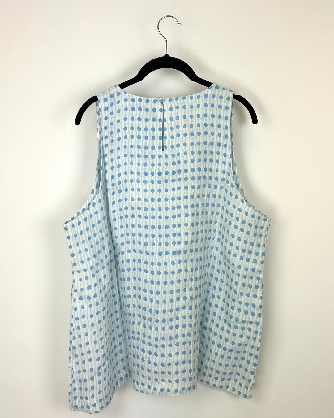 Blue And White Geo Print Linen Tank Top - 0/2, 12/14, and 16