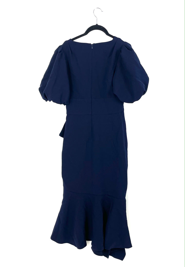 Navy Blue V-Neck Sheath Ruffle Dress - Size 4/6