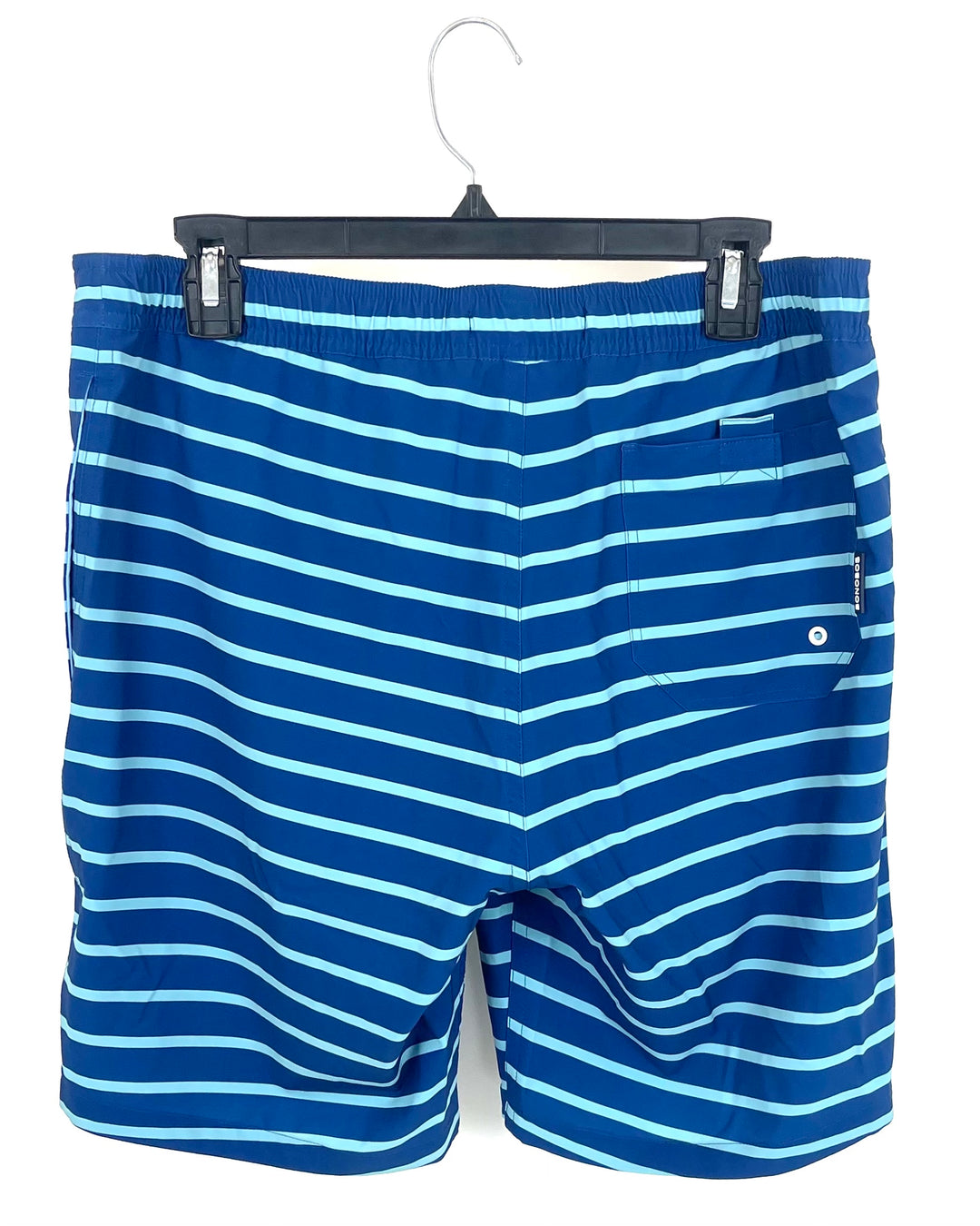 MENS Navy and Teal Striped Swim Shorts - Medium