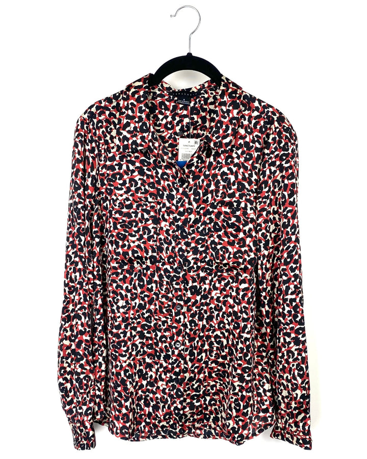 Red, Black and White Leopard Print Top - Small