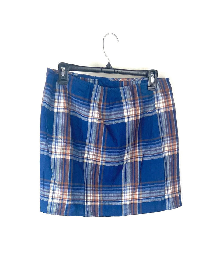 Blue Plaid Skirt - Medium