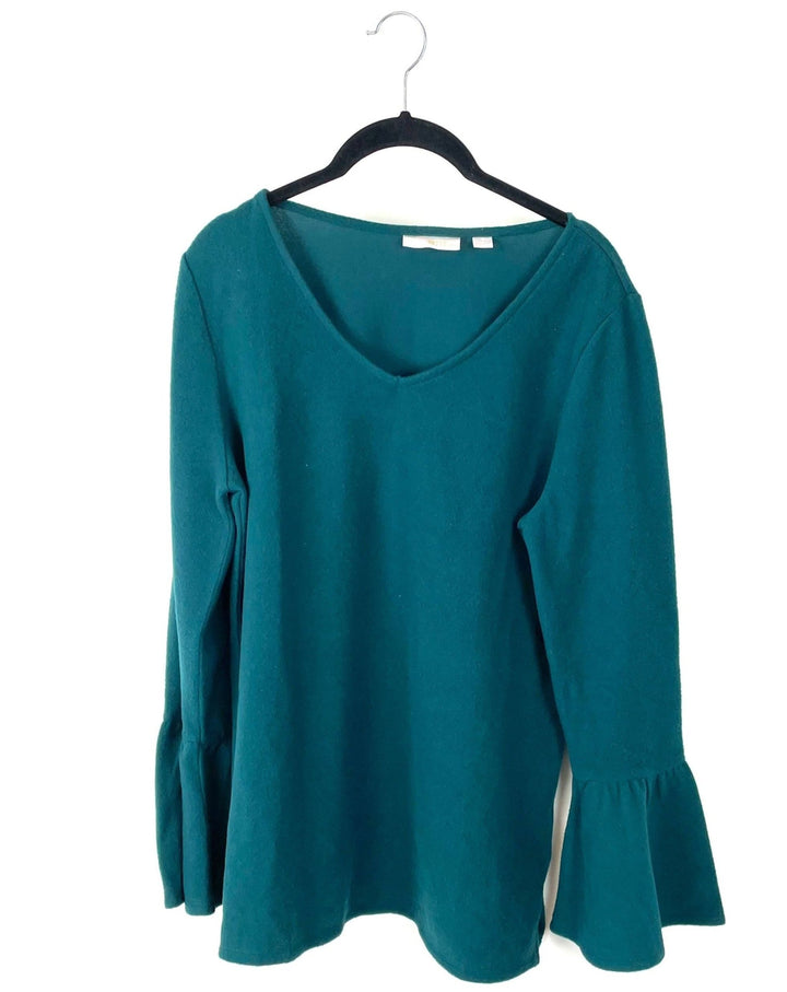 Emerald Green Top With Bell Sleeves - Small/Medium