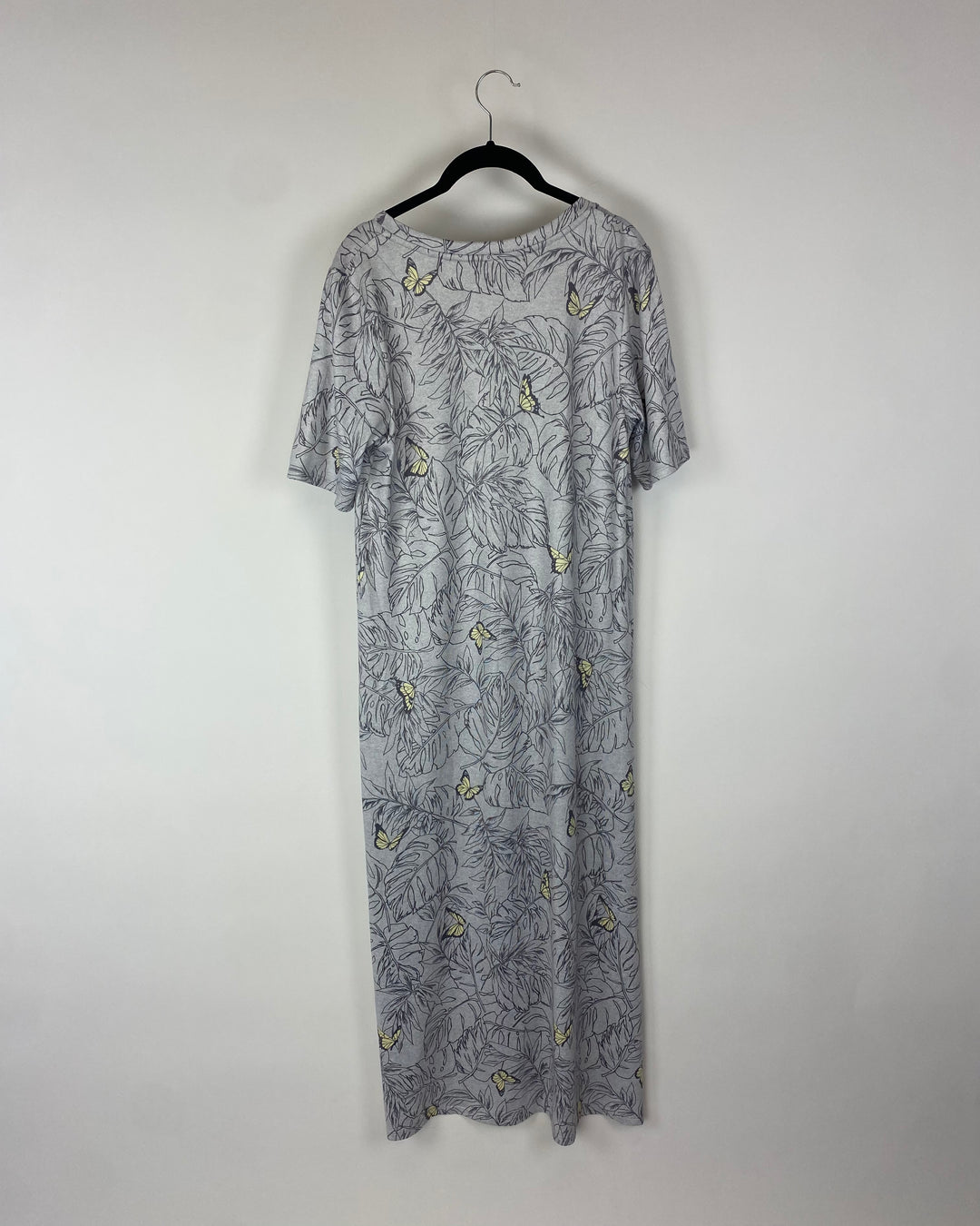 Grey and Yellow Butterfly Short Sleeve Lounge Dress - Small