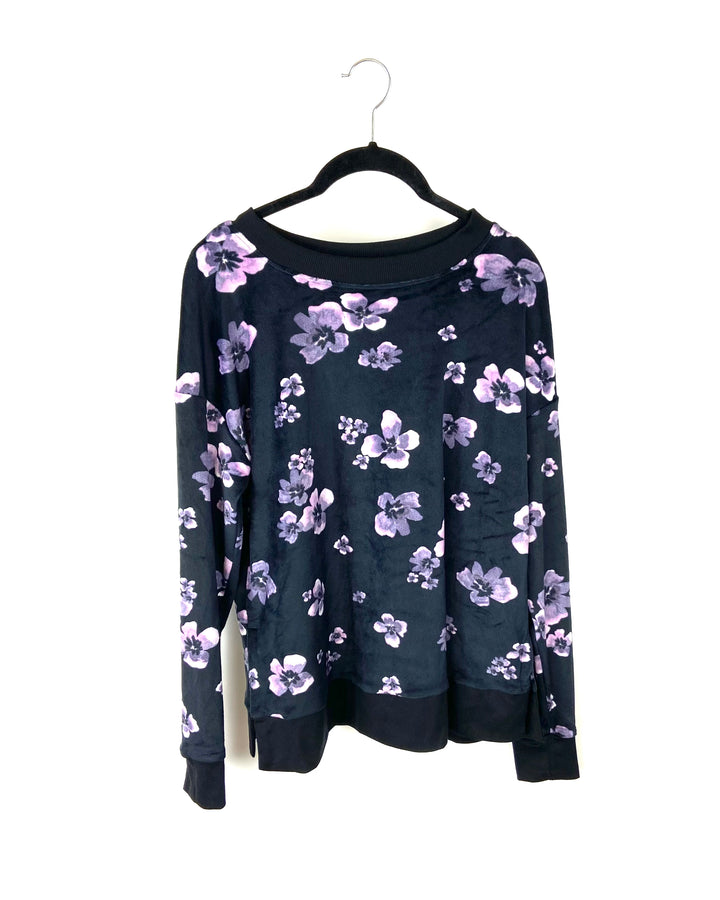 Purple Flowers Long Sleeve Lounge Top - Small