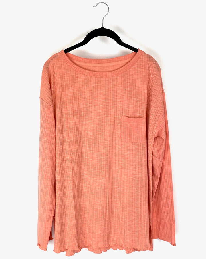 Peach Ribbed Long Sleeve Top - Size 6/8