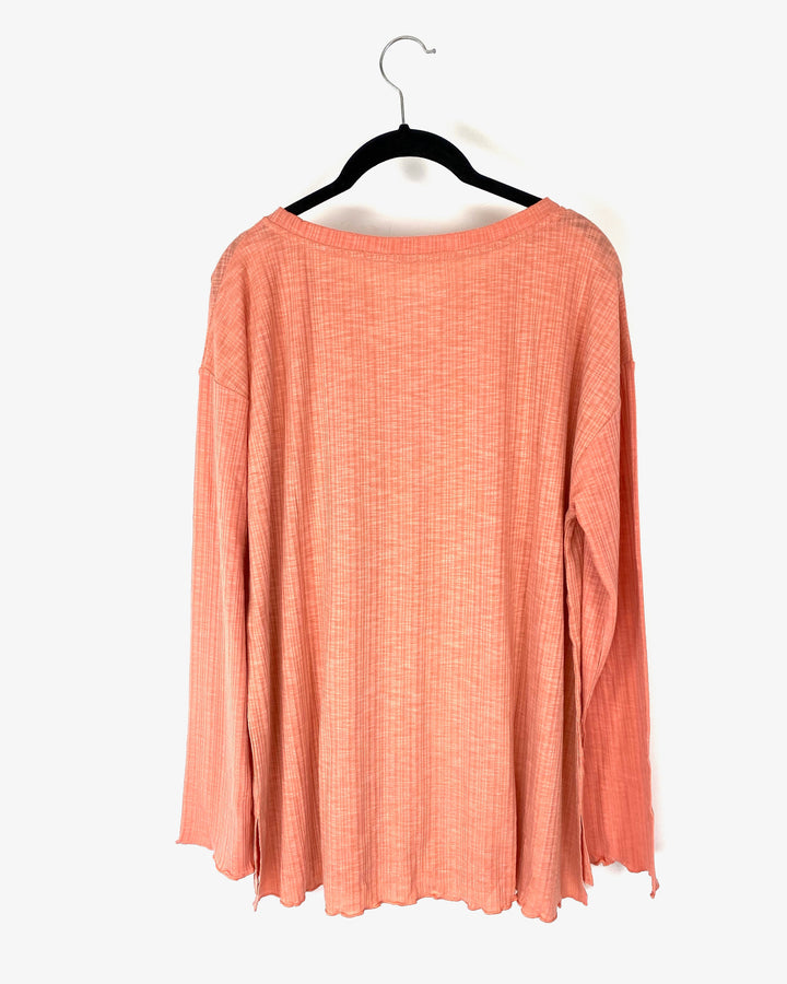 Peach Ribbed Long Sleeve Top - Size 6/8